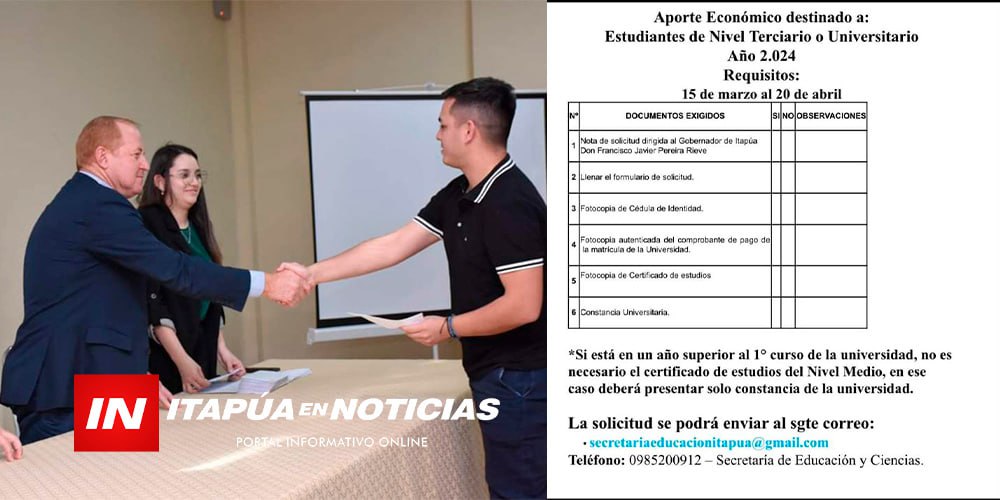 CONVOCATORIA DE LA GOBERNACIÓN PARA APOYAR FORMACIÓN PROFESIONAL DE JÓVENES