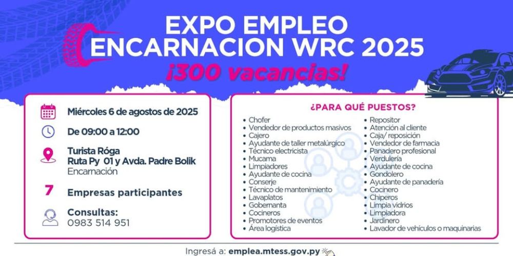 EXPO EMPLEO ENCARNACIÓN WRC OFRECE 300 VACANCIAS