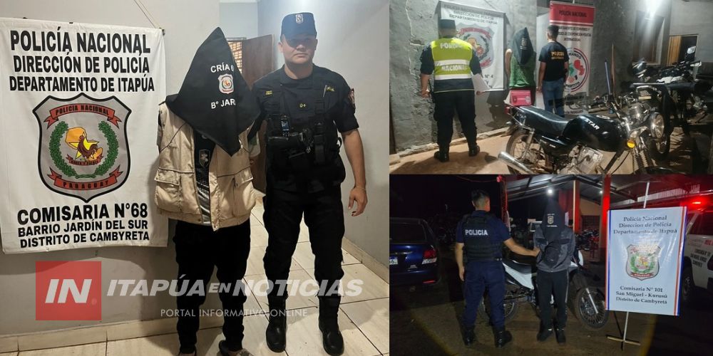 OCHO APREHENDIDOS Y TRES MOTOS RECUPERADAS EN ITAPÚA